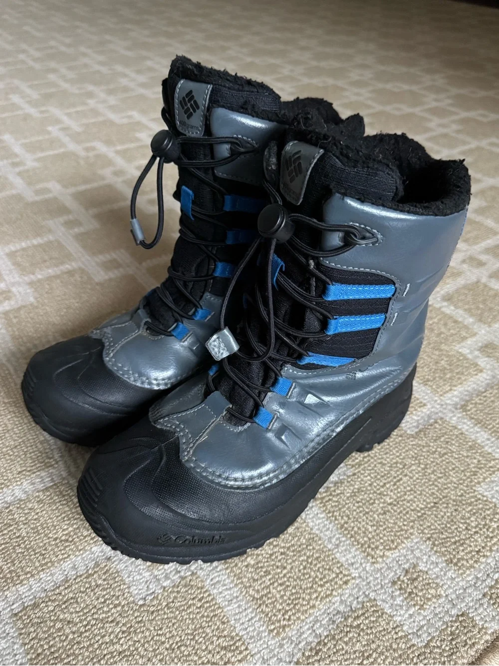 Columbia Bugaboot Celsius Waterproof Snow Boots Gray Blue Boys Size 7